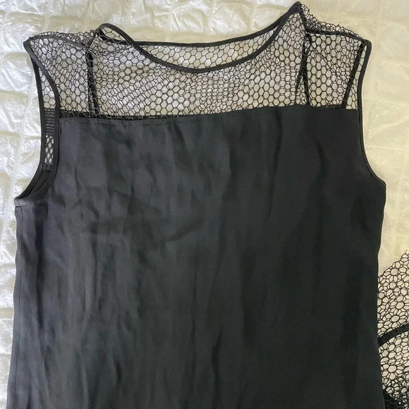 Helmut Lang black satin mesh lace trim midi dress - Picture 6 of 9